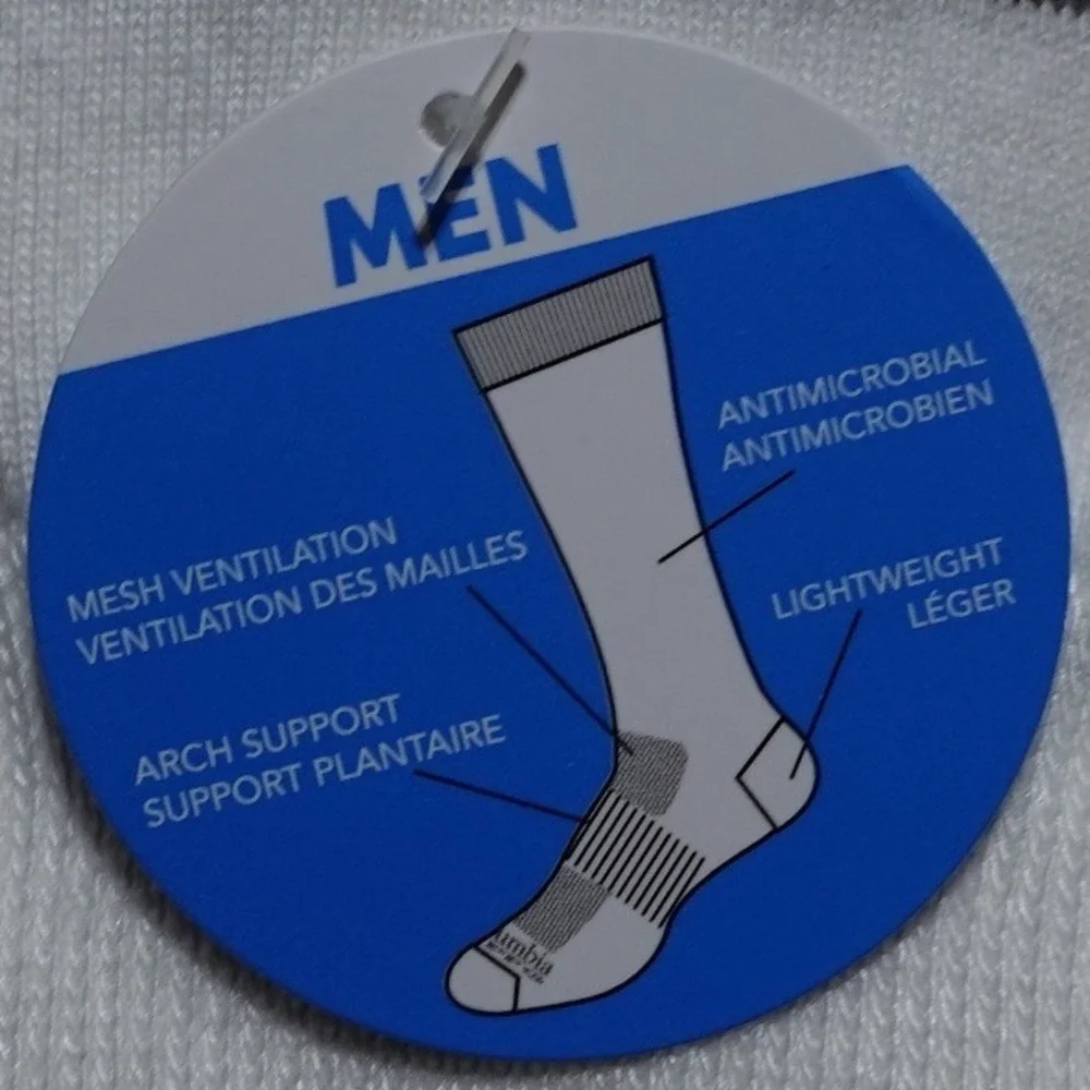 PACK OF 2 Columbia PFG Crew Socks Men 6-12 Performance Fishing Arch Support